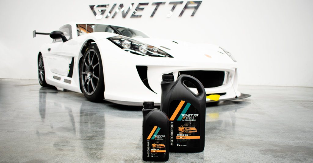 Ginetta car behind Millers Oils x Ginetta products