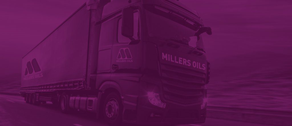 Millers Oils truck with commercial vehicles purple brand colours