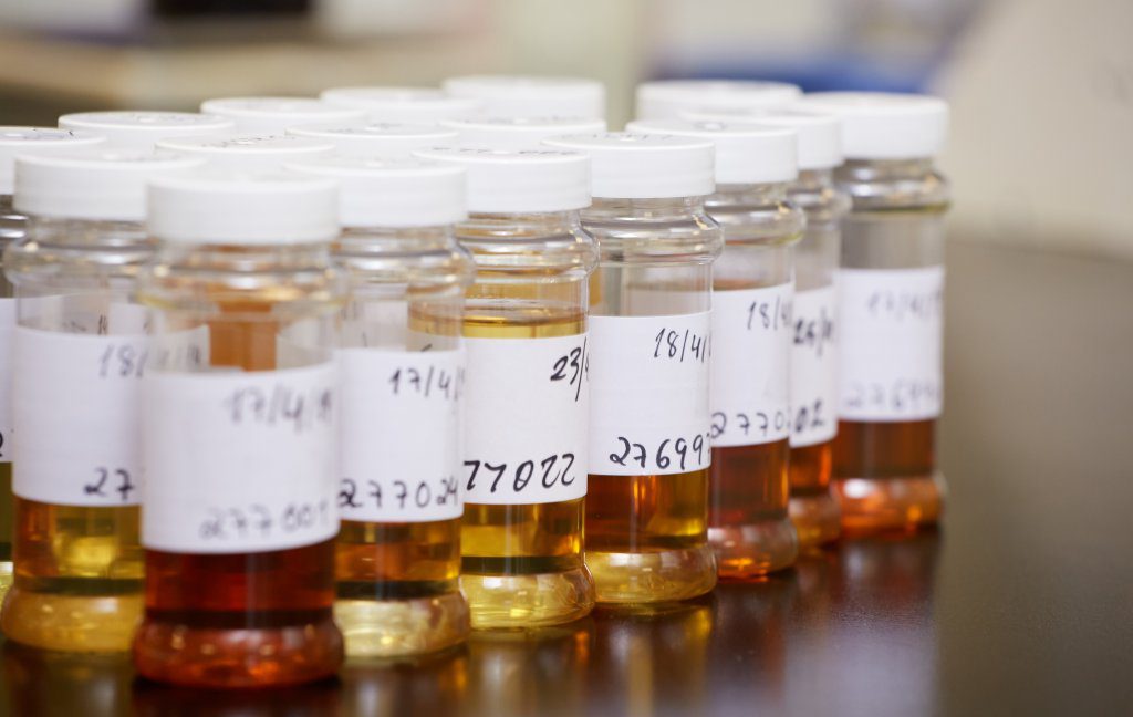 Small containers of oil lined up