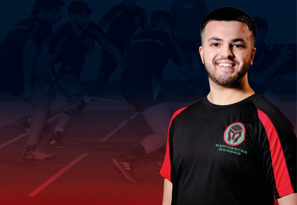 Kishan Mistry in front of kabaddi players