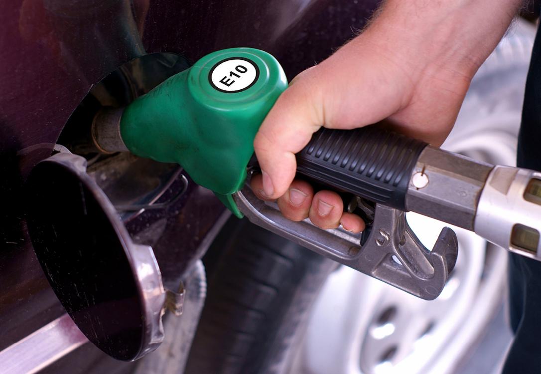 A car being filled up with E10 unleaded petrol.