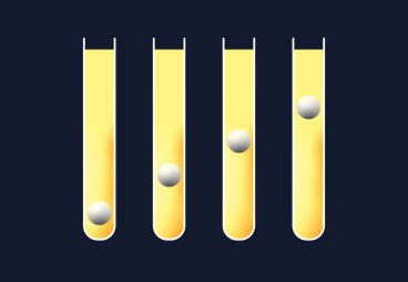 Graphic of 4 test tubes with oil and ball bearings at different levels - showing different oil viscosities.