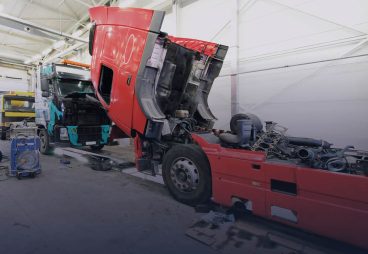 Image of a truck having some maintenance work complete.