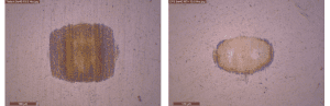 Comparison image of a wear scar from lubricant without NANODRIVE and with NANODRIVE