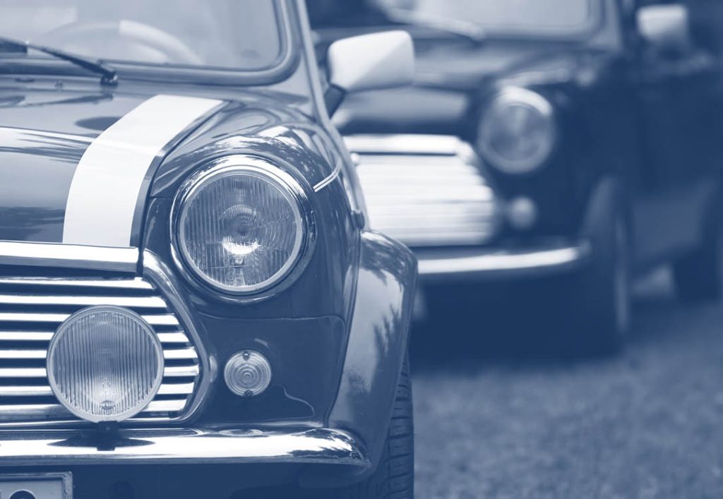 Close up image of a classic Mini