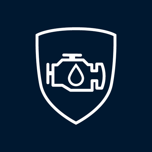 Icon of an engine block inside a shield