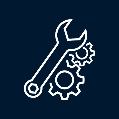 Icon of a spanner and 2 cogs
