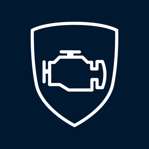Icon of an engine block inside a shield