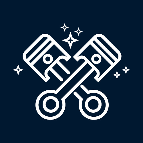 A sparkling clean piston with stars/shines around it icon